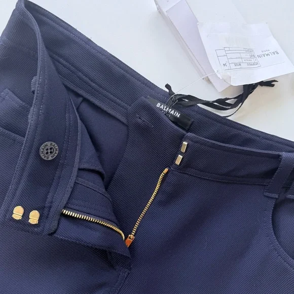 NWT Balmain Wool Twill Navy Blue Flare Trousers Size 34 FR 2 US